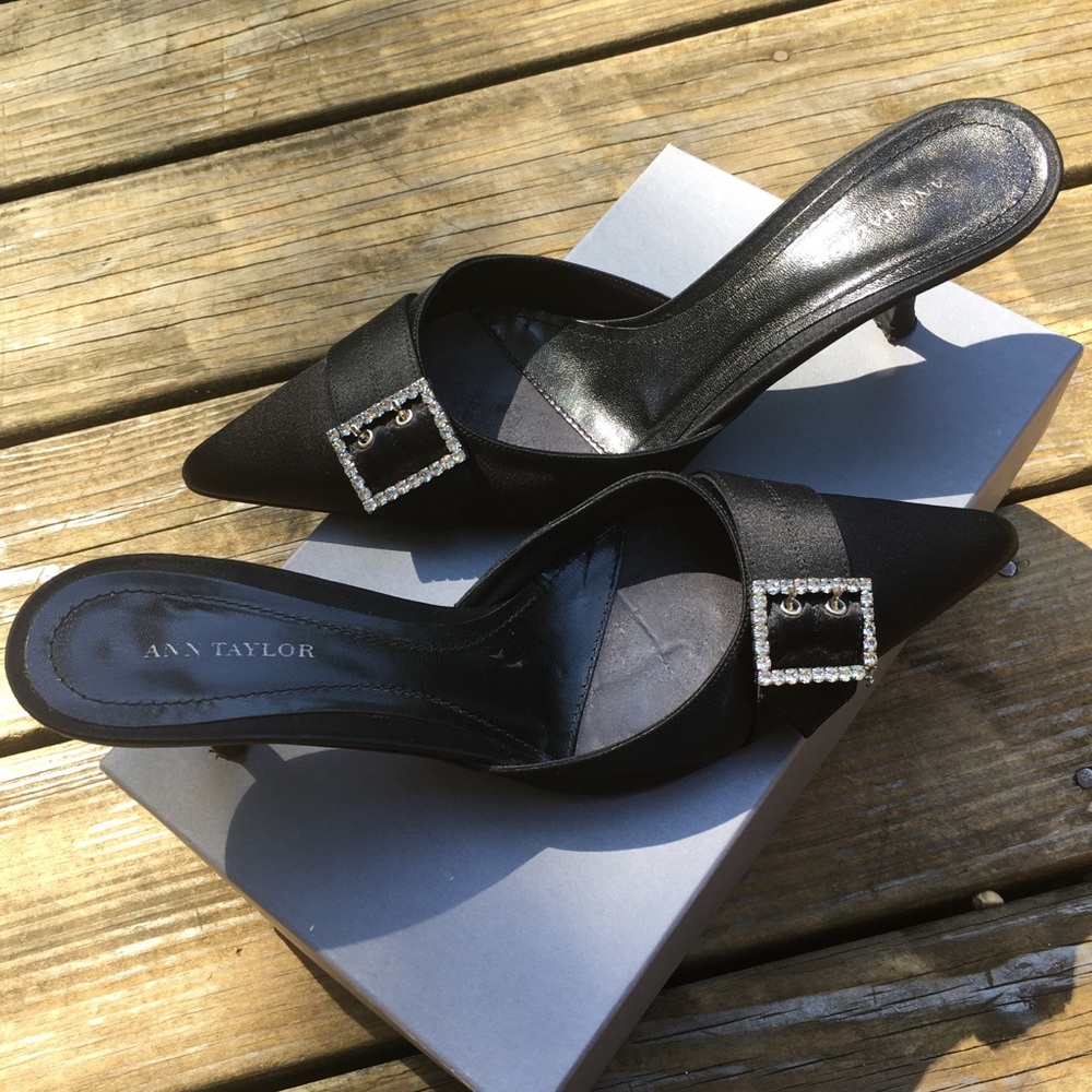 Ann Taylor Black Satin Mules - Picture 4 of 11